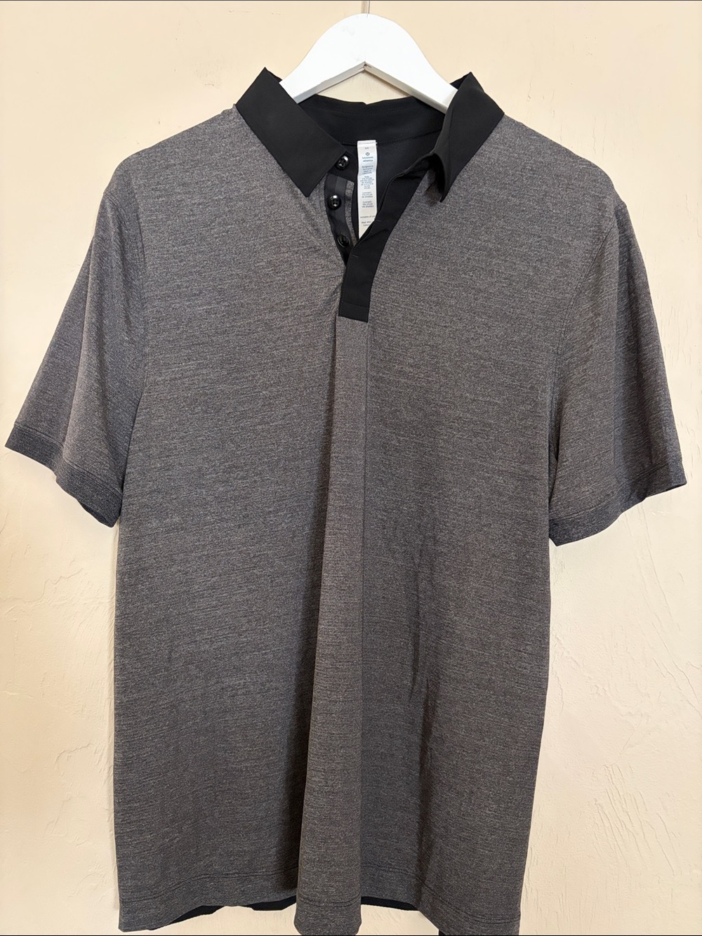 Men's Lululemon Gray Polo Shirt with Black Collar. Worn Once. Like New!
